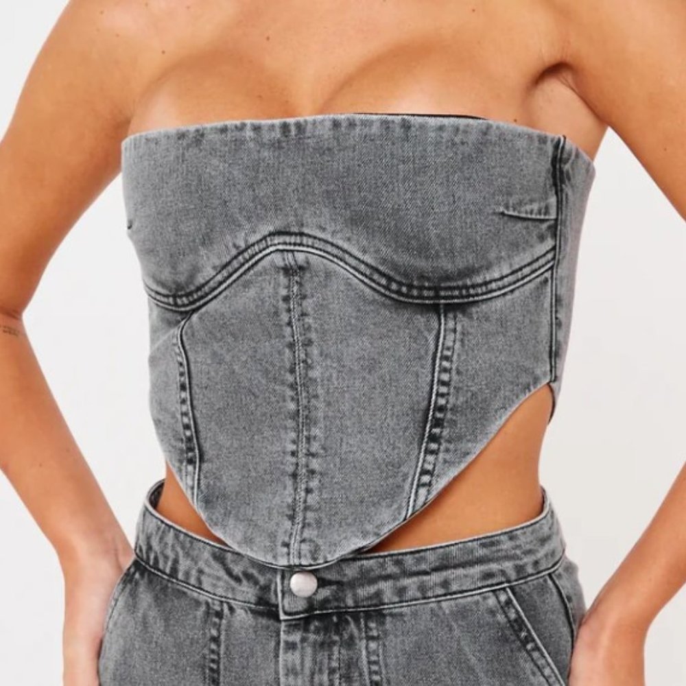 Vintage Denim Corset Top- Grey